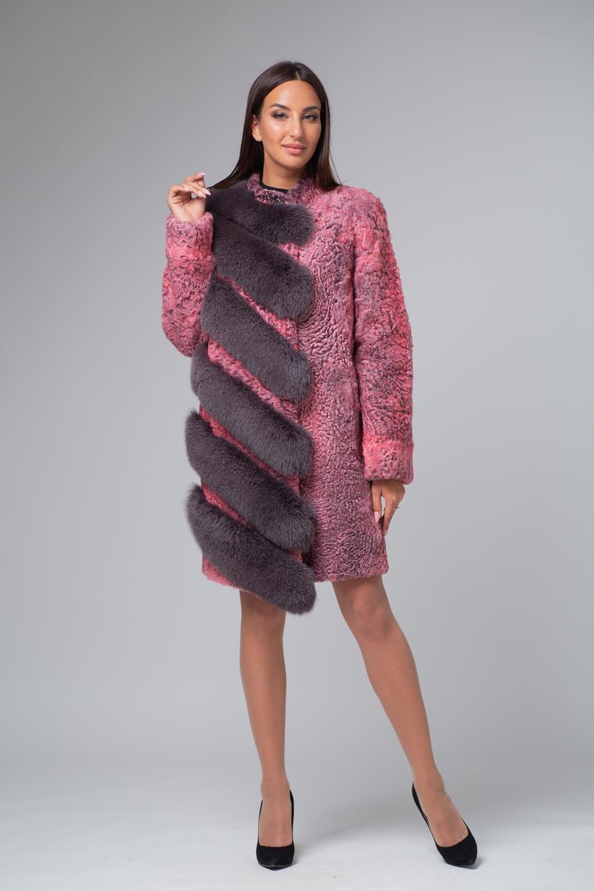 Пальто из меха каракуля с песцом MissLora Ксения розовый - фото 1 - id-p1020844434