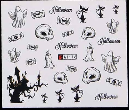 Наклейки для нігтів Хелловін 5 на 6 см чорний, фото 1