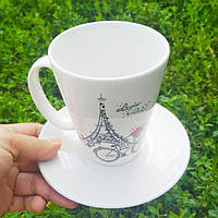 Набор чайный блюдце и чашка 300 мл белый с деколью Париж