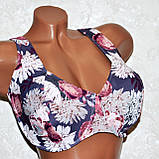 Великий 62-й розмір. Модний жіночий купальник із великою чашкою для пишних грудей, сірий із квітами півоніями, фото 5