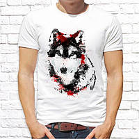 Чоловіча футболка з принтом Вовк з червоними плямами M, Білий Push IT