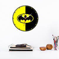 Годинник на стіну Бетмен Годинник Batman Годинник круглий Годинник жовтий чорний Значок Бетмена Годинник супергероя 30 сантиметрів
