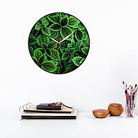 Настінний годинник Листочок м'яти Круглий зелений годинник Зелене листя Годинника з білою стрілкою Годинника з наклейкою 30 см