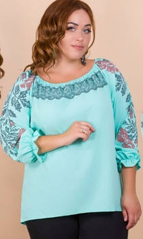 Жіноча блузка вишиванка зеленого кольору 50 52 54 56 розміру.