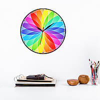 Квітка Кольори веселки Круглий годинник Різнобарвний квіточок Годинник з ілюзією нескінченності Чорні стрілки 30 см