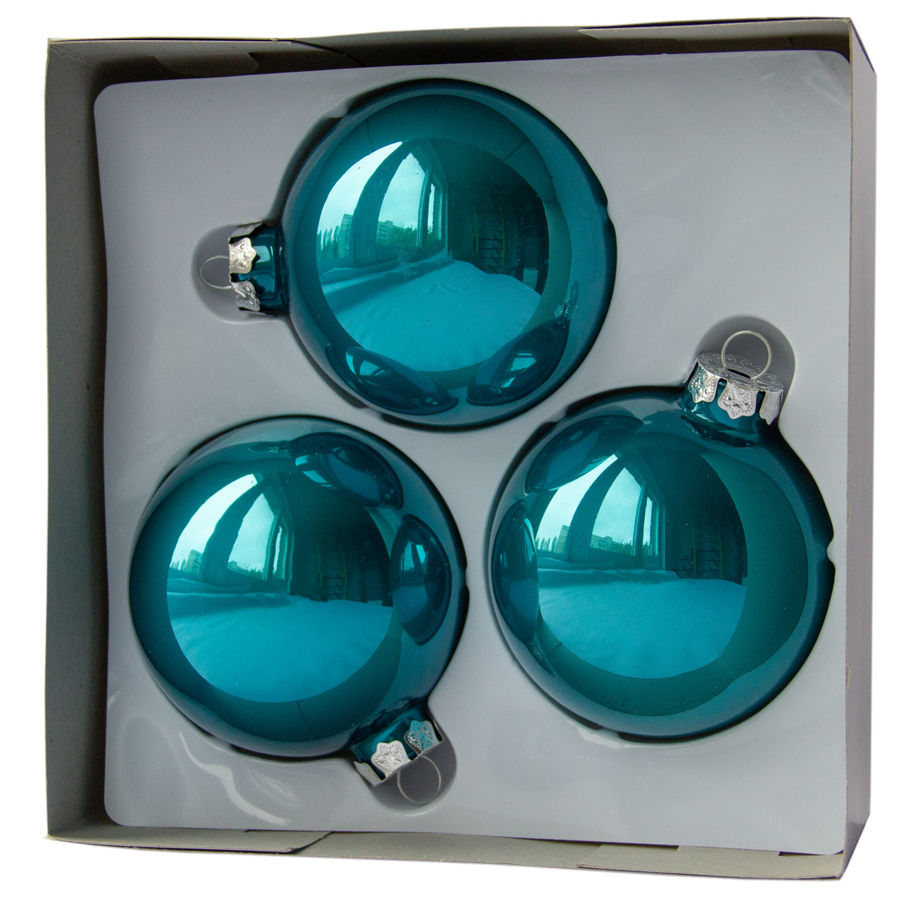 Набір ялинкових іграшок - кулі, 3 шт, D8 см, бірюзовий, скло (390656-4), фото 1