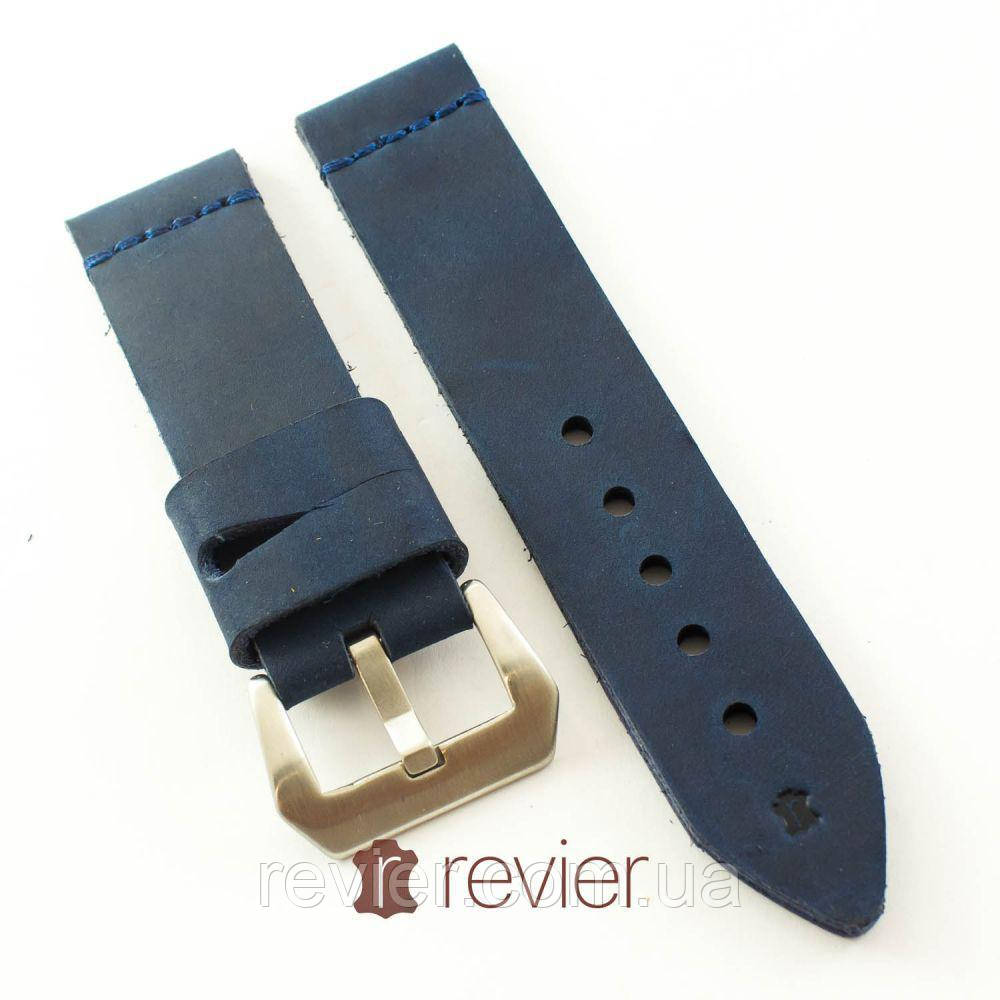 Ремінець для наручних годинників Revier ручної роботи з натуральної італійської шкіри синього кольору 22, 24,