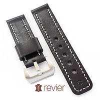 Ремінець для наручних годинників Revier ручної роботи з натуральної італійської шкіри чорного кольору 22, 24,