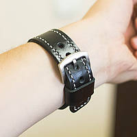 Ремінець для наручних годинників Revier ручної роботи з натуральної італійської шкіри чорного кольору