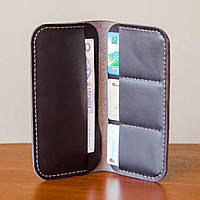 Мужской кошелек портмоне из натуральной кожи ручной работы Revier коричневый для денег и телефона