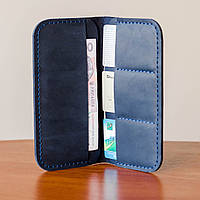 Мужской кошелек портмоне из натуральной кожи ручной работы Revier синий для денег и телефона