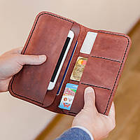 Мужской кошелек портмоне из натуральной кожи ручной работы Revier кирпич для денег и телефона
