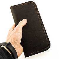 Мужской кошелек портмоне из натуральной кожи ручной работы Revier коричневый для денег и телефона