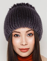 Жіноча хутряна шапка норкова на трикотажній основі, Модель "Ева", колір "Темний-фіолет", фото 4