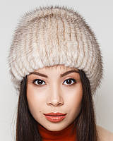 Жіноча хутряна шапка з нірки на трикотажній основі, Модель "Камія", колір "Колотий лід", фото 4