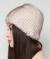 Жіноча хутряна шапка з нірки на трикотажній основі, Модель "Камія", колір "Колотий лід", фото 2