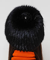Жіноча хутрова шапка з ондатри на плетеній основі, Модель "Камея", колір "Чорний", фото 3