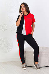 Повсякденний жіночий трикотажний костюмчик футболка + штани, спортивного стилю розміри 48-54