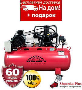 Компресор ремінь 3 циліндри, 220 В, 100 л, 3 кВт, 12 барів, Vitals Professional GK 100j 653-12a