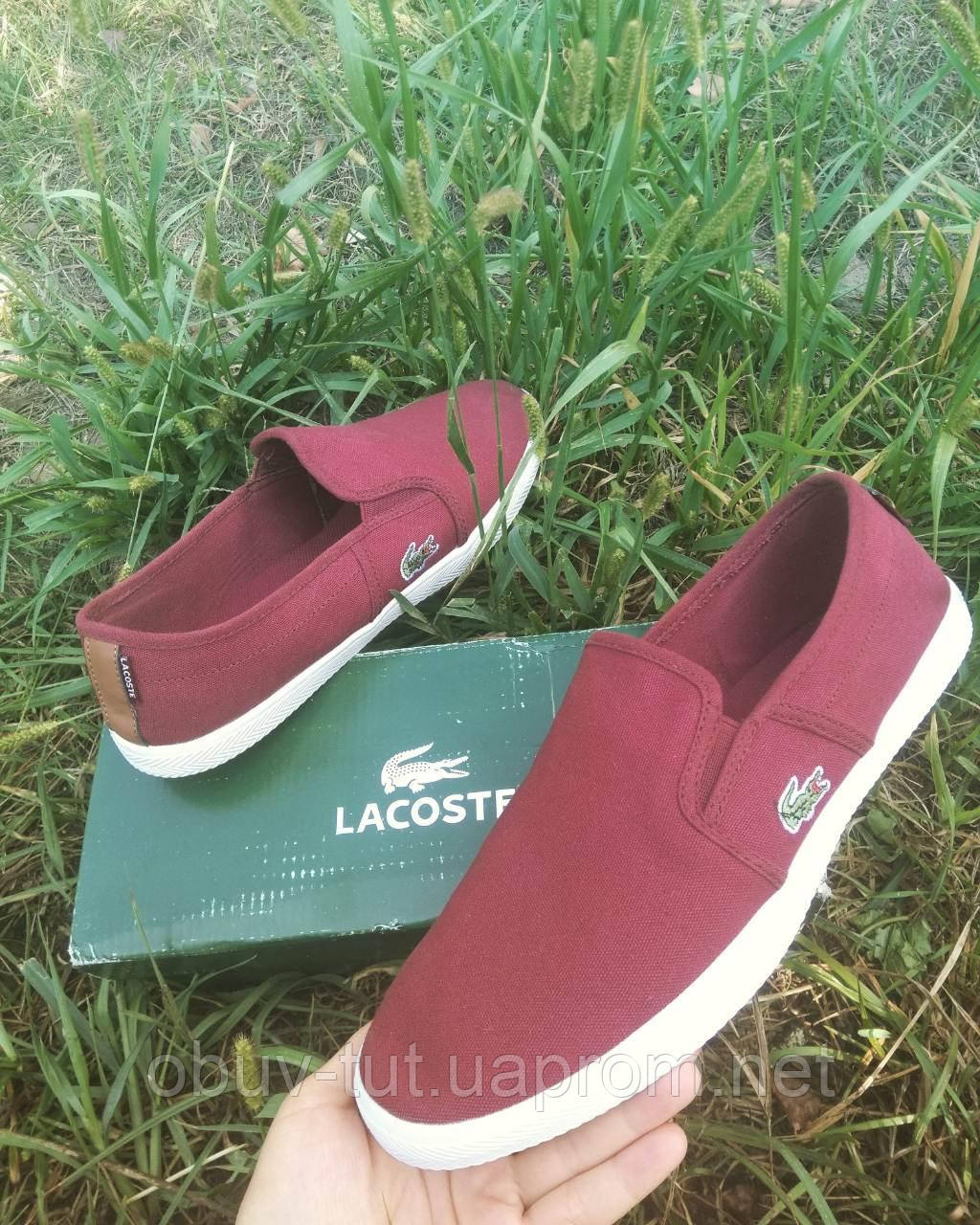 Нові чоловічі текстильні сліпи Lacoste копія 41,42, 43,44,45 червоні, бордові Київ