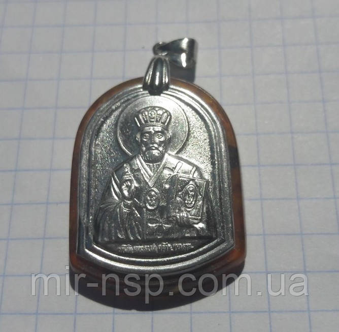 Підвіс Святий Миколай з бурштину, срібло, вага 3,5 г, фото 1