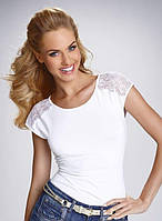 Женский топ с кружевом на плечах белого цвета. Модель Tosca Eldar