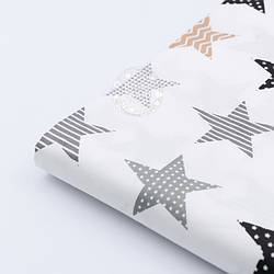 Клапоть сатину "Геометричні зірки: сірі, коричневі, чорні", №1693с, розмір 28*160 см