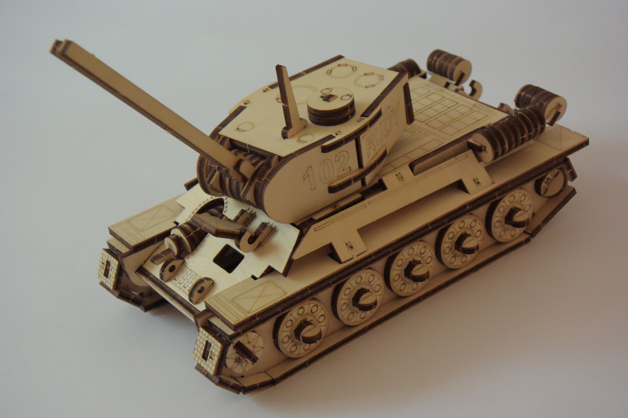 "ТАНК Т-34" еко-конструктор з дерева 3D пазл, фото 1