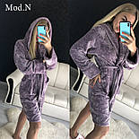 Жіночий м'який плюшевий халат з капюшоном з набивним візерунком (в кольорах), фото 10