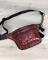 Стильна сумочка на пояс Елен червоний крокодил