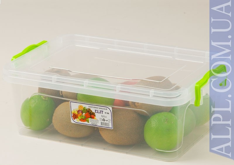 Контейнер для зберігання продуктів з затискачами "Elit" - 4л, низький, фото 1