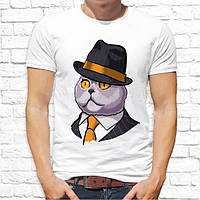 Чоловіча футболка з принтом Кіт у костюмі та капелюсі Push IT