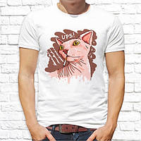 Чоловіча футболка з принтом Кішка "Ups!" M, Білий Push IT