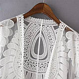 Розмір L (46-48). Білий пляжний халатик сітка з мереживною вишивкою, стильна накидка для пляжу та відпочинку, фото 8