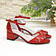 Босоніжки жіночі шкіряні на невисокому підборі, колір червоний, фото 6