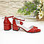Босоніжки жіночі шкіряні на невисокому підборі, колір червоний, фото 9