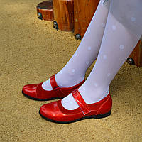 Туфли для девочки на липучках, натуральная замша и лак. Цвет красный