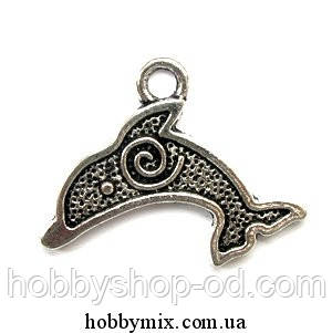 Метал. підвіска "дельфінчик" срібло (3,2х2,5 см) 6 шт. в уп., фото 1