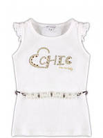 Летняя нарядная детская футболка для девочки с принтом и пояском Artigli Италия A06662 Белый