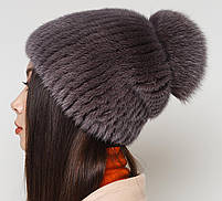 Жіноча хутряна шапка норкова на трикотажній основі, Модель "Лижниця", колір "світло-коричневий", фото 4