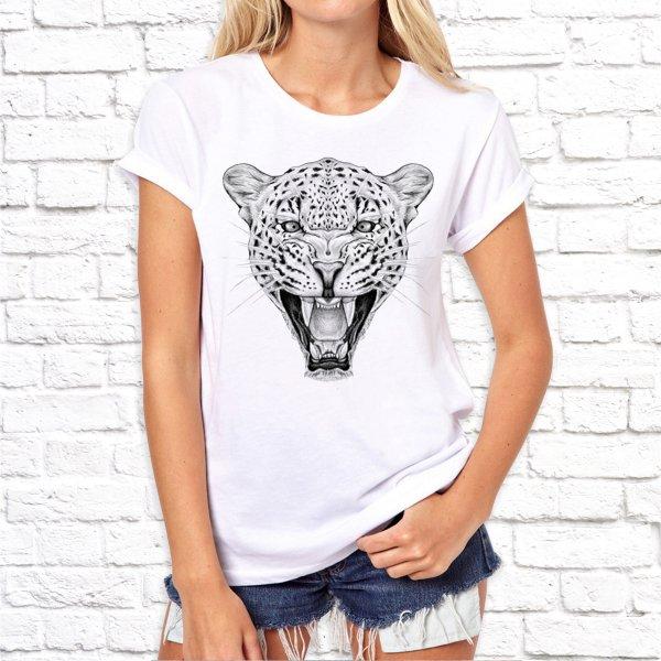 Жіноча футболка з принтом Леопард сірий