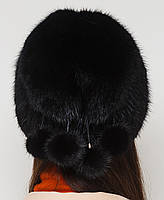Жіноча хутряна шапка з одатри на трикотажній основі, Модель "Марта", колір "чорний", фото 2