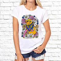 Жіноча футболка з принтом Лисичка у квітах S, Білий Push IT