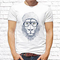 Мужская футболка с принтом Лев в шапке и очках Push IT