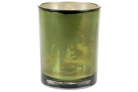Підсвічник скляний із малюнком Ліс, колір — трав'яний зелений, 12,5 см, у пакованні 1 шт. (549-109), фото 2