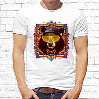 Мужская футболка Push IT с принтом Картина "Медведь" L, Белый