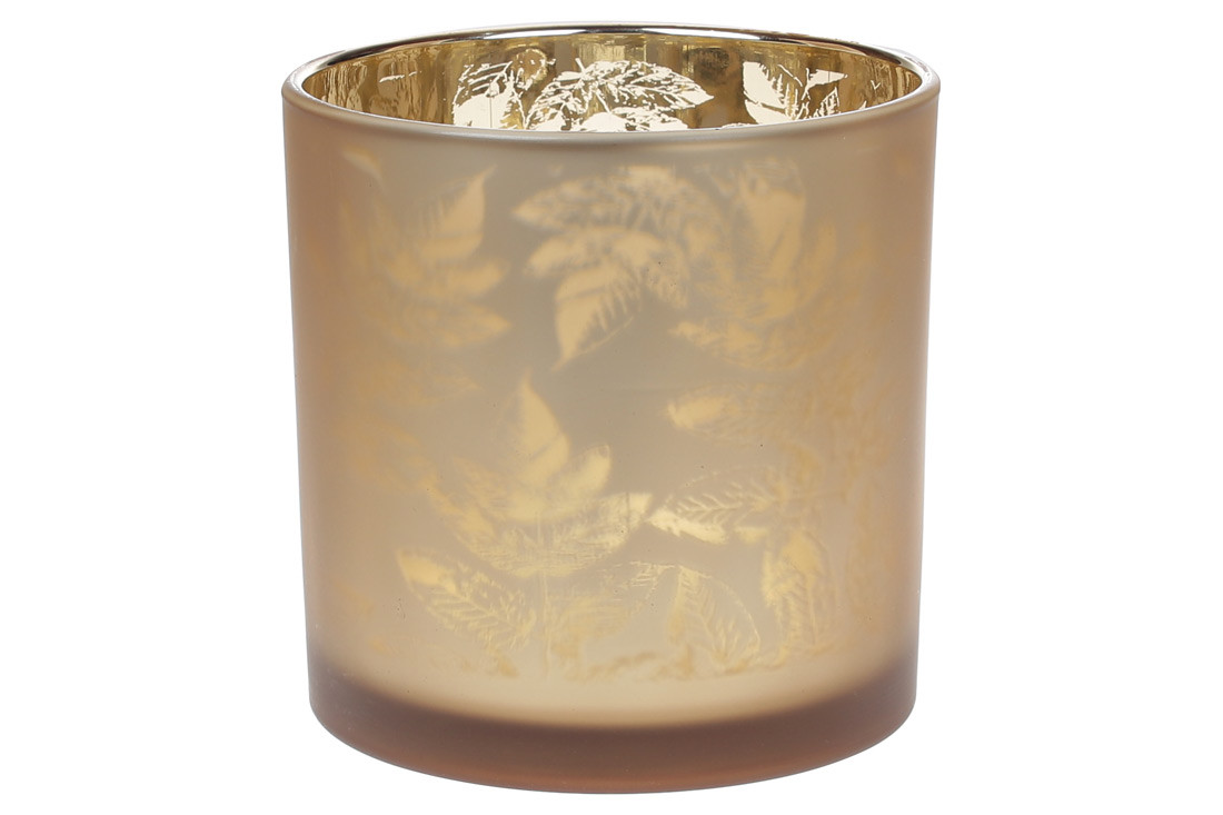 Підсвічник скляний із малюнком Листя, колір — коричневий, 15 см, у пакованні 1 шт. (549-143)