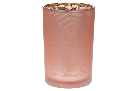 Підсвічник скляний із малюнком Папороть, колір — пастельний рожевий, 18 см, у пакованні 1 шт. (549-144), фото 2