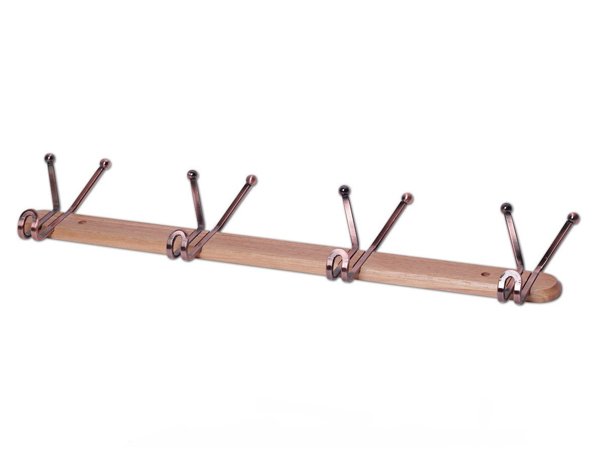 Вішалка з 4 потрійними гачками дерев'яна 63*6.5*13 см у ванну кухню передпокій