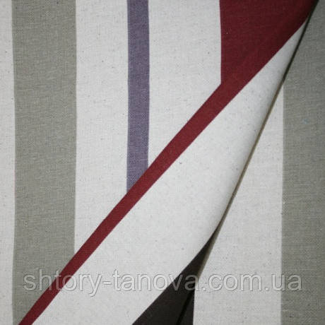 Натуральні штори льон компаньйон оливка/бордо/коричневий/бузок., фото 1